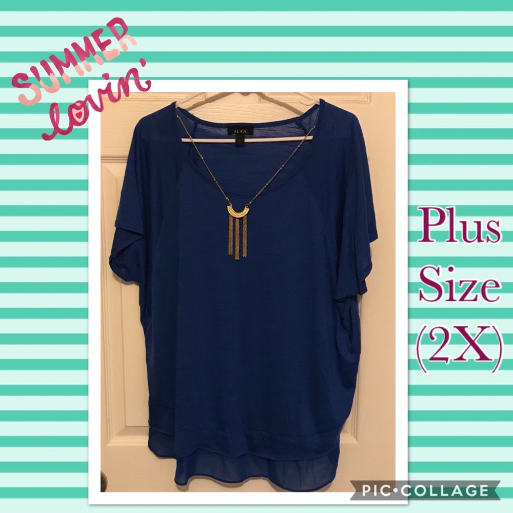 Plus Size (2X) Cobalt Blue Shirt with necklace!
